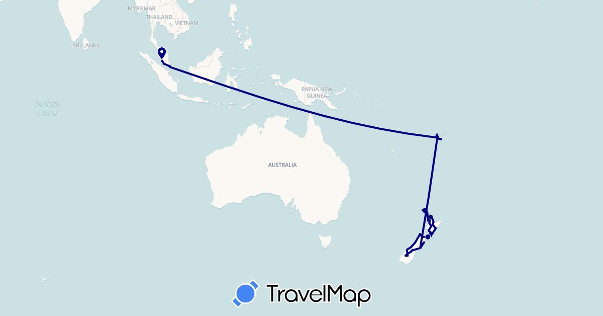 TravelMap itinerary: driving in Fiji, Malaysia, New Zealand, Singapore (Asia, Oceania)